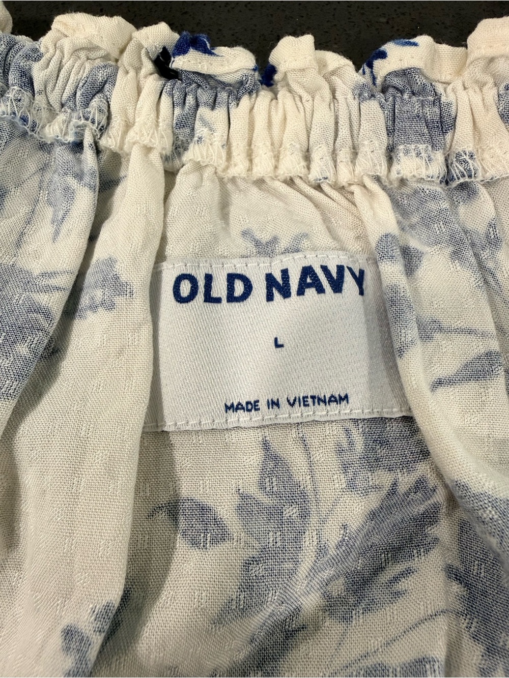 Old Navy Blue & White Floral Peasant Blouse Women’s Large Balloon Sleeve Boho - Picture 8 of 9
